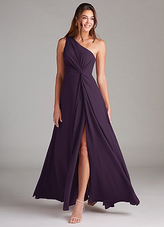 Azazie Brooke Bridesmaid Dresses Plum A-Line One Shoulder Chiffon Dress image3