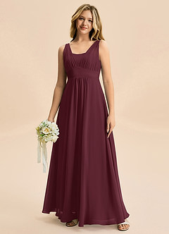 Azazie Odette Junior Vestido de Cabernet de Gasa de Corte en A con Escote de Corazón image3