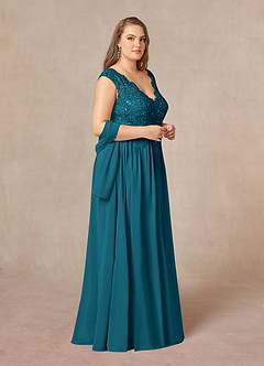 Azazie Amethyst vestidos de madre de la novia Vestido de Azul Tinta de Gasa de Corte En A con Lentejuelas Cuello V image11
