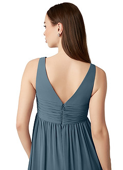 Azazie Yetta Maternity Bridesmaid Dresses A-Line V-Neck Gathered Chiffon Floor-Length Dress image3