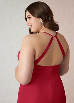 Azazie Becca Bridesmaid Dresses Scarlet Sheath V-Neck Chiffon Dress image11