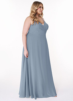 Azazie Davis Bridesmaid Dresses Dusty Blue A-Line V-Neck Chiffon Dress image10