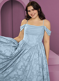 Barbie ♥ Azazie Vestidos de damas de honor Vestido de Azul Cielo de Devorado Floral de Corte en A Convertible con Vestidos sin tirantes image9