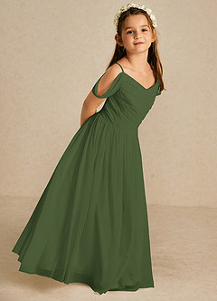 Azazie Chelle Flower Girl Dresses Olive A-Line Pleated Chiffon Dress image5