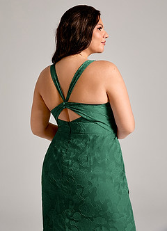 Azazie Mero Bridesmaid Dresses Dark Green Sheath Pleated Floral Burnout Dress image12