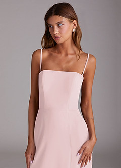 Azazie Wren Bridesmaid Dresses Blushing Pink A-Line Side Slit Chiffon Convertible Dress image6