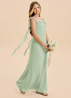 Azazie Cindy Junior Dusty Sage A-Line Ruched Chiffon Dress image1