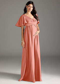 Azazie Verna Maternity Bridesmaid Dresses A-Line Ruched Stretch Satin Floor-Length Dress image5