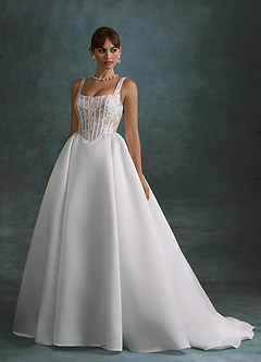 Azazie Belle Hochzeitskleider Ballkleid Satin Kleid Diamantweiß Nude image4