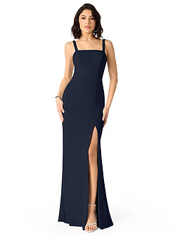 Azazie Gianetta Vestidos de damas de honor Vestido de Azul Marino Oscuro de Crepé elástico de Corte Sirena con Corte Lateral image1