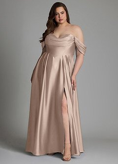 Azazie Loisa Robes de demoiselle d'honneur Robe Trapèze en Satin extensible Épaules dénudées Rose Anglais image8