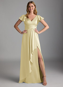 Azazie Omari Bridesmaid Dresses Lemon Sorbet A-Line Stretch Satin Dress image6