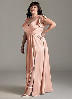 Azazie Omari Bridesmaid Dresses Rose Gold A-Line Stretch Satin Dress image11
