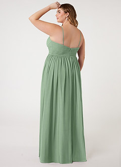 Azazie Alia At-home Try On Dresses Matcha A-Line Pleated Chiffon Dress image9
