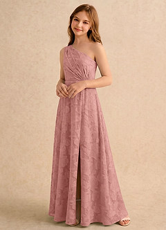 Azazie Pudles Girls Formal Robe Demoiselle D'honneur Fillette Robe Trapèze en Blumen-Burnout Asymétrique Rosette image5