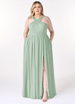 Azazie Elvira Bridesmaid Dresses Agave A-Line Pleated Chiffon Dress image7