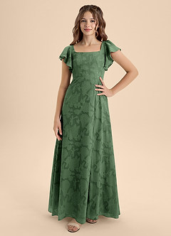 Azazie Bondi Junior Eucalyptus A-Line Bow Floral Burnout Dress image4