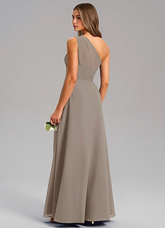 Azazie Phaedra Abiti da Damigella Abito A-Line in Chiffon Monospalla Taupe image15