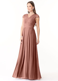 Azazie Organa Abiti da Damigella Abito A-Line in Chiffon Plissettato Cedro Rosa image3
