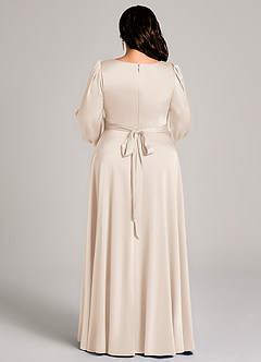 Azazie Leonia Bridesmaid Dresses White Alabaster A-Line Long Sleeve Stretch Satin Dress image13