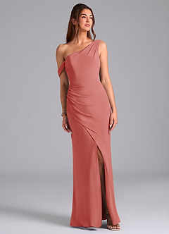 Azazie Madelyn Robes de demoiselle d'honneur Robe Sirène Convertible en Mousseline de soie Asymétrique Antique Rose image1