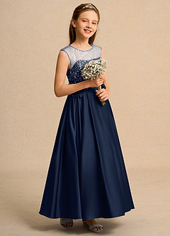 Azazie Candy Girl Jurken voor bloemenmeisjes Baljurk Jurk van Mat Satijn Boog Donkere Marine image5