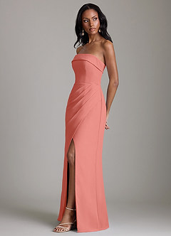 Azazie Aretha Bridesmaid Dresses Salmon Pink A-Line Strapless Chiffon Dress image6