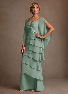 Azazie Arabinda Mother of the Bride Dresses Silver Sage Sheath Ruched Chiffon Dress image3