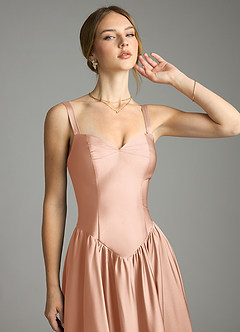 Azazie Evadina Suknie dla druhen Linia A Gorset Satyna elastyczna Do ziemi Sukienka image5