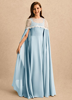 Azazie June Girls Formal Flower Girl Dresses Sky Blue A-Line Lace Stretch Satin Dress image5