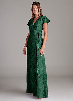 Azazie Ling Bridesmaid Dresses Dark Green A-Line Pleated Floral Burnout Dress image5