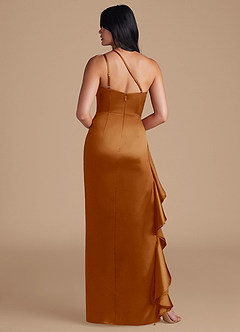 Azazie Latrice Bridesmaid Dresses Copper Sheath One Shoulder Metallic Satin Dress image5