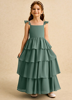 Azazie Boba Flower Girl Dresses Sea Moss A-Line Square Neckline Chiffon Dress image6