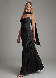 Azazie Gabriela Brautjungfernkleider A-Linie Korsett Stretch-Satin Kleid Schwarz image6