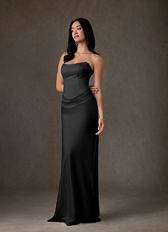 Azazie Samantha Wedding Dresses Black Sheath Strapless Stretch Satin Dress image7