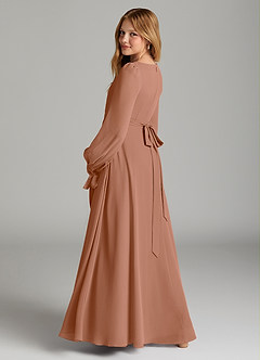 Azazie Leonia Junior A라인 포켓이 있는 쉬폰 플로어 길이 주니어 신부 들러리 드레스 image2