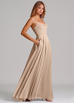 Azazie Elle Robes de demoiselle d'honneur Robe Trapèze en Mousseline de soie Plissée Taupe image5