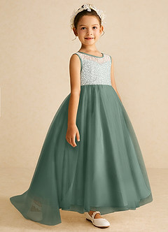 Azazie Tay Flower Girl Dresses Eucalyptus A-Line Sequins Tulle Dress image3