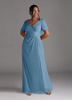 Azazie Bessie Mother of the Bride Dresses Steel Blue A-Line Pleated Mesh Dress image7