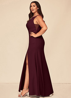 Azazie Rogue Bridesmaid Dresses Cabernet Mermaid Scoop Side Slit Stretch Crepe Dress image9