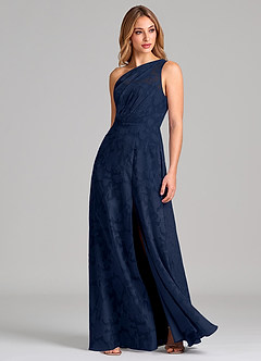 Azazie Phaedra Suknie dla druhen Linia A Jedno ramię Kwiatowe wypalenie Do ziemi Sukienka image3