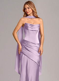Azazie Pelagia Bridesmaid Dresses Frosted Lilac Mermaid Corset Stretch Satin Convertible Dress image5