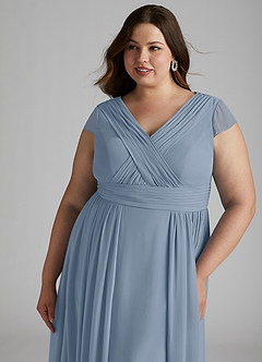 Azazie Organa Robes de demoiselle d'honneur Robe Trapèze en Mousseline de soie Plissée Bleu Poussiéreux image11