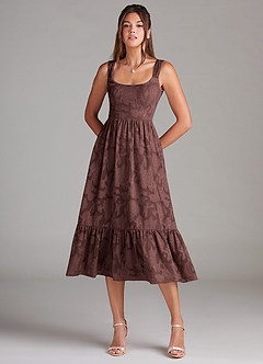 Azazie Alissa Jurken voor bruidsmeisjes Jurk van Bloemen Burn-out met A-Lijn met Zakken Espresso image3