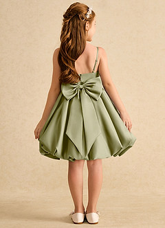 Azazie Davine vestidos de niña de las flores Vestido de Musgo Verde de Satin Mate de Corte En A con Tirante Espagueti image8