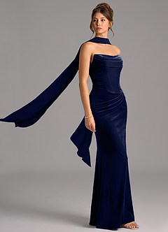 Azazie Sorrel Vestidos de damas de honor Vestido de Azul Marino Oscuro de terciopelo de Corte Sirena Convertible con Corsé image3