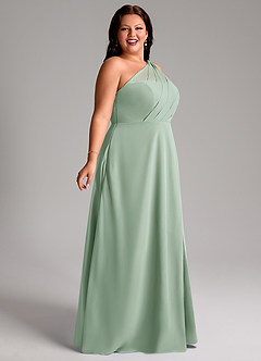 Azazie Phaedra Bridesmaid Dresses Agave A-Line One Shoulder Chiffon Dress image11