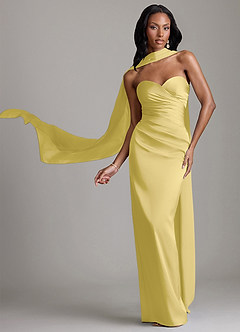 Azazie Sonora Vestidos de damas de honor Vestido de Canario de Satén Elástico de Corte Recto con Sin tirantes image1