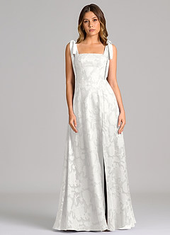 Azazie Debra Bridesmaid Dresses White A-Line with Pockets Floral Burnout Dress image4