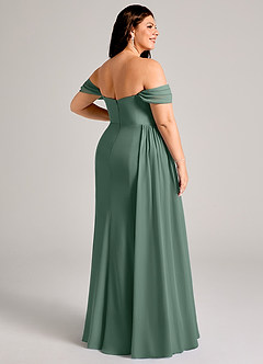 Azazie Amyra Bridesmaid Dresses Sea Moss Sheath Off the Shoulder Chiffon Convertible Dress image13
